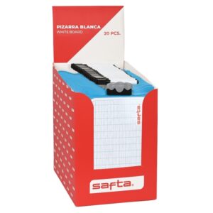 safta expositor con 20 pizarras blancas doble cara incluye rotulador y borrador formato antiroturas color blanco