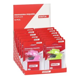 safta expositor con 12 grapadoras manuales sistema quitagrapas integrado incluye caja de grapas compatible con 24/6 sujetan hasta 10 hojas colores surtidos
