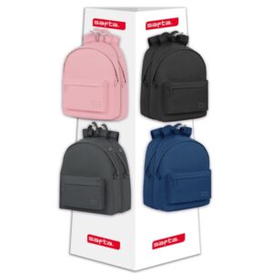 safta expositor con 8 ganchos para mochilas carton reciclado ecologico y sostenible facil de montar resistente y duradero colores surtidos
