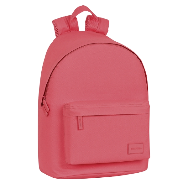 safta basic mochila para portatil hasta 14.1" bolsillo para tablet bolsillo frontal bolsillo trasero tirador doble hombreras ergonomicas 20l 310x160x410mm color rosa