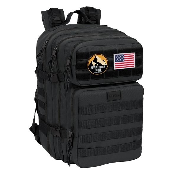 safta basic mochila para portatil hasta 15.6" cremalleras bidireccionales bolsillos frontales parches extraibles cintas regulables 33.12l 300x230x480mm color negro