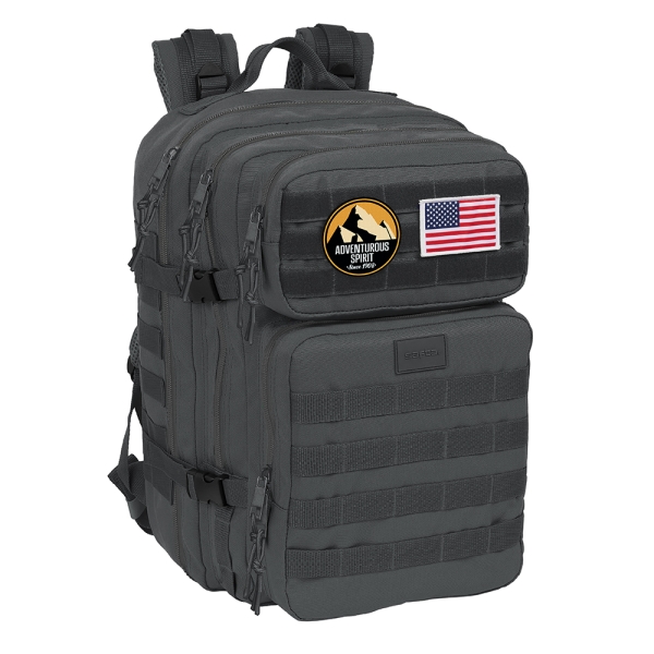 safta basic mochila para portatil hasta 15.6" cremalleras bidireccionales bolsillos frontales parches extraibles cintas regulables 33.12l 300x230x480mm color gris