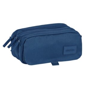 safta basic portatodo 3 compartimentos con cremalleras bolsillo frontal cinta adaptable 1.72l 215x80x100mm color azul marino