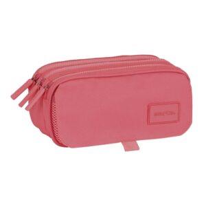 safta basic portatodo 3 compartimentos con cremalleras bolsillo frontal cinta adaptable 1.72l 215x80x100mm color rosa