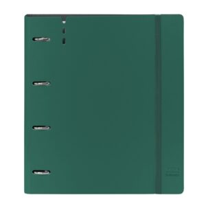 safta carpeta con 4 anillas 35mm tapas de pp foam recambio 100 hojas cierre elastico ranura para boligrafo solapa interior separadores internos 270x40x320mm color verde oscuro