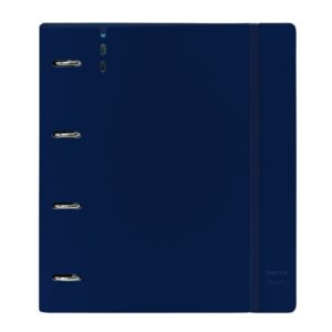 safta carpeta con 4 anillas 35mm tapa de plastico recambio 100 hojas cierre elastico ranura para boligrafo separadores internos 270x40x320mm color azul marino