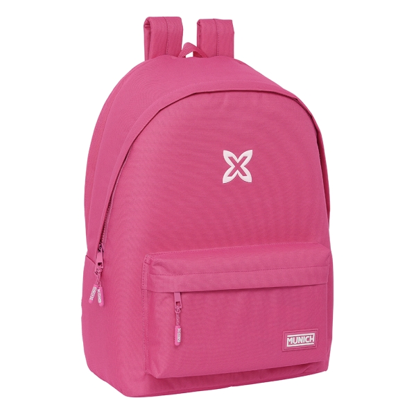 safta munich basicos fucsia mochila para portatil hasta 15.6" antirrobo conector usb base acolchada bolsillo frontal hombreras ergonomicas 24.55l 310x180x440mm color rosa