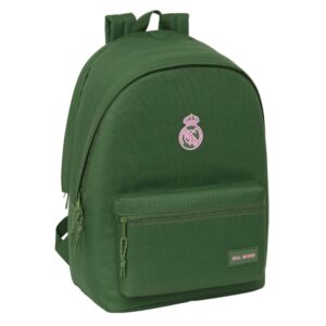 safta real madrid chica caqui mochila para portatil hasta 15.6" conector usb acolchado en espalda hombreras ergonomicas base acolchada asa superior 24.55l 310x180x440mm color verde