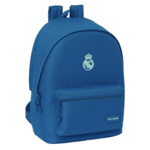 safta real madrid chica mochila para portatil hasta 15.6" conector usb base acolchada bolsillo frontal hombreras ergonomicas asa superior 24.55l 310x180x440mm color azul