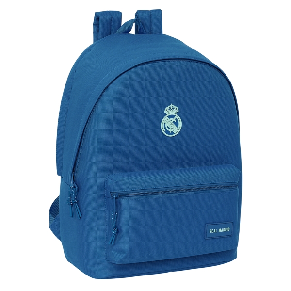 safta real madrid chica mochila para portatil hasta 15.6" conector usb base acolchada bolsillo frontal hombreras ergonomicas asa superior 24.55l 310x180x440mm color azul