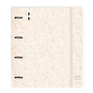 safta carpeta con 4 anillas 35mm tapa de plastico recambio 100 hojas cierre elastico incluye separadores ranura para boligrafo solapa interior 270x40x320mm color beige