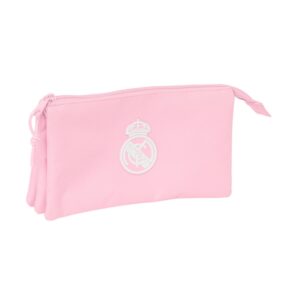 safta real madrid chica portatodo 3 compartimentos con cremalleras 0.6l bolsillo interior 220x30x120mm color rosa