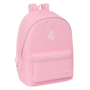 safta real madrid chica mochila para portatil hasta 15.6" antirrobo conector usb base acolchada bolsillo frontal hombreras ergonomicas asa superior 310x180x440mm color rosa