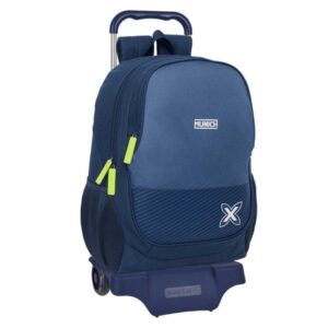 safta munich blue indigo mochila con carro 2 compartimentos portabotellas tirador doble hombreras ergonomicas mochila extraible ruedas de goma 320x160x440mm color azul marino