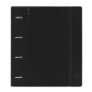 safta carpeta con 4 anillas 35mm tapas de pp foam recambio 100 hojas cierre elastico ranura para boligrafo separadores internos 270x40x320mm color negro