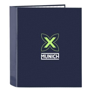 safta munich blue indigo carpeta con 4 anillas 40mm tapas duras forradas formato folio 270x60x330mm color azul marino