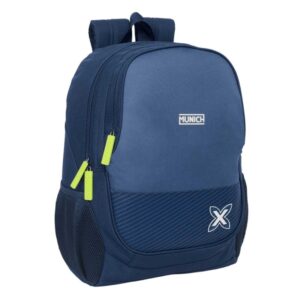 safta munich blue indigo mochila adaptable a carro portabotellas dos compartimentos cremalleras dobles hombreras acolchadas asa superior 23l 320x160x440mm color azul marino
