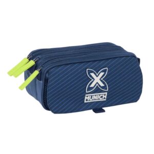safta munich blue indigo portatodo 3 compartimentos con cremalleras bolsillo frontal cinta adaptable 1.72l 215x80x100mm color azul marino