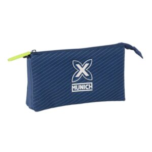 safta munich blue indigo portatodo 3 compartimentos con cremalleras bolsillo interior 0.6l 220x30x120mm color azul marino