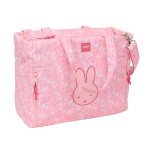 safta miffy flores maletin para portatil hasta 14.1" cremallera bolsillos frontales hombrera ajustable asas de mano 28.46l 400x170x310mm color rosa
