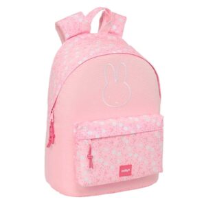 safta miffy flores mochila para portatil hasta 14.1" bolsillo para tablet tirador doble hombreras ergonomicas espalda acolchada asa de mano forrada 310x160x410mm color rosa