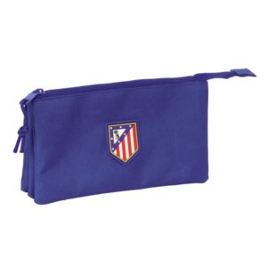 safta atletico de madrid teen dark blue portatodo 3 compartimentos con cremalleras bolsillo interior 0.6l 220x30x120mm color azul marino