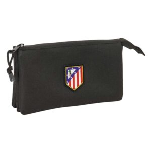 safta atletico de madrid teen black portatodo 3 compartimentos con cremalleras bolsillo interior 0.6l 220x30x120mm color verde oscuro
