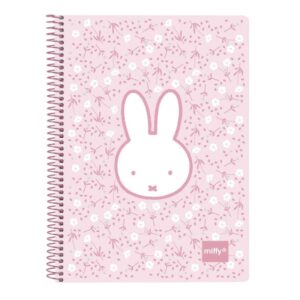 safta miffy flores cuaderno espiral formato cuarto 80 hojas cuadriculado 4x4mm papel 80g/m2 tapas duras 155x10x220mm color rosa