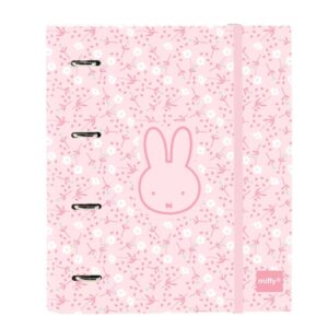 safta miffy flores carpeta con 4 anillas 35mm tapas duras forradas recambio 100 hojas cierre elastico cuadricula 5x5mm gramaje de 80g/m2 270x35x320mm color rosa