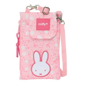 safta miffy flores monedero portamovil hasta 6.9" compartimento con cremallera cordon ajustable 0.19l 100x190mm color rosa