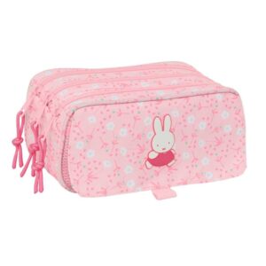 safta miffy flores portatodo 3 compartimentos con cremalleras bolsillo frontal cinta adaptable 1.72l 215x80x100mm color rosa
