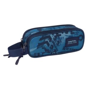 safta new edition portatodo 2 compartimentos con cremalleras asa lateral 1l 210x60x80mm color azul