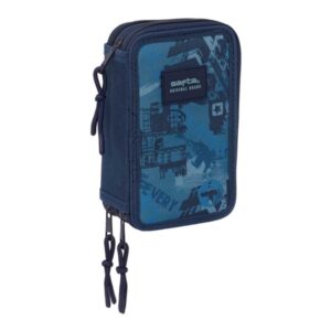 safta new edition plumier de 3 pisos 37 piezas 1.3l goma lapiz boligrafos sacapuntas reglas 16 colores 14 rotuladores 125x55x195mm color azul