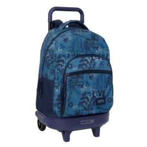 safta new edition mochila con carro extraible bolsillo frontal portabotellas doble cremallera hombreras acolchadas asa acolchada tarjeta id base reforzada 330x220x450mm color azul