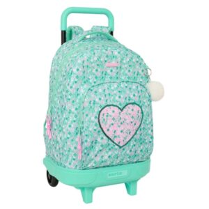 safta cuore mochila con carro extraible bolsillo frontal portabotellas tirador doble hombreras acolchadas asa acolchada tarjeta id bandeja pvc 330x220x450mm color turquesa