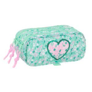 safta cuore portatodo 3 compartimentos con cremalleras bolsillo frontal cinta adaptable 1.72l 215x80x100mm color turquesa