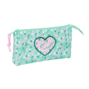 safta cuore portatodo 3 compartimentos con cremalleras bolsillo interior 0.6l 220x30x120mm color turquesa