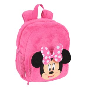 safta minnie mouse mochila guarderia de peluche textura suave tarjeta de identificacion asa de mano superior 6l 220x100x270mm color rosa