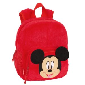 safta mickey mouse mochila guarderia de peluche textura suave tarjeta de identificacion asa de mano superior 6l 220x100x270mm color rojo