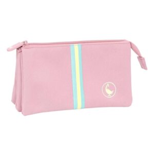 safta el ganso basics pink portatodo 3 compartimentos con cremalleras bolsillo interior 0.6l 220x30x120mm color rosa
