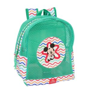 safta mickey mouse mochila rejilla anti arena doble tirador hombreras acolchadas asa superior 13.15l 320x120x380mm color verde