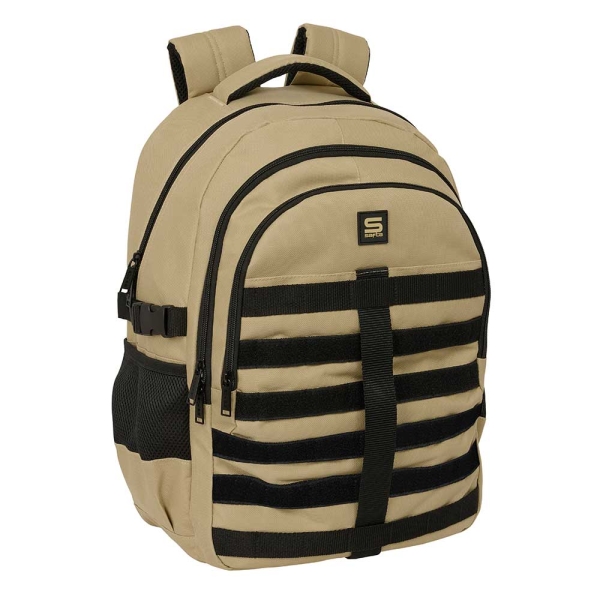 safta camel mochila para portatil hasta 15.6" cremalleras bidireccionales antirrobo cintas ajustables 23.46l 340x150x460mm color arena