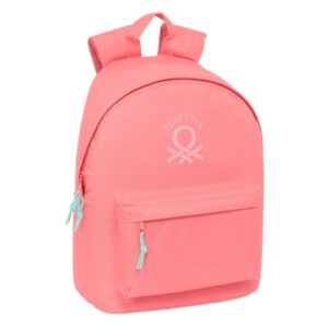 safta benetton basics mochila para portatil hasta 14.1" bolsillo para tablet correa para llaves bolsillo trasero tirador doble asa forrada 20l 310x160x410mm color coral