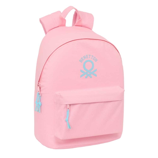 safta benetton basics mochila para portatil hasta 14.1" bolsillo para tablet bolsillo trasero tirador doble asa superior 20l 310x160x410mm color rosa pastel