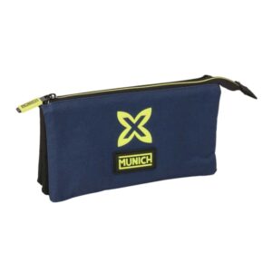 safta munich track portatodo 3 compartimentos con cremalleras bolsillo interior 0.6l 220x30x120mm color azul marino