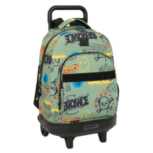 safta graffiti zone mochila con carro extraible bolsillo frontal portabotellas tirador doble hombreras acolchadas asa acolchada tarjeta id 33l 330x220x450mm color verde