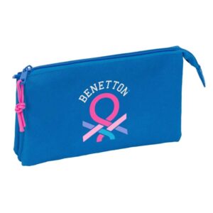safta benetton basics azulina portatodo 3 compartimentos con cremalleras bolsillo interior 0.6l 220x30x120mm color azul