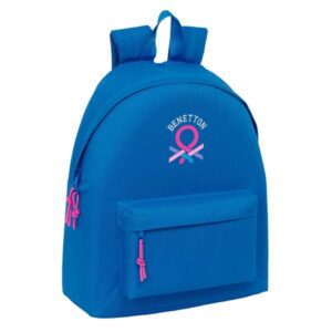 safta benetton basics azulina mochila bolsillo frontal hombreras acolchadas doble tirador en cremallera asa de mano superior 20.80l 330x150x420mm color azul