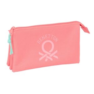 safta benetton basics portatodo 3 compartimentos con cremalleras bolsillo interior 0.6l 220x30x120mm color coral