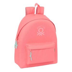 safta benetton basics mochila bolsillo frontal hombreras acolchadas espalda ergonomica doble tirador en cremallera asa superior 20.80l 330x150x420mm color coral